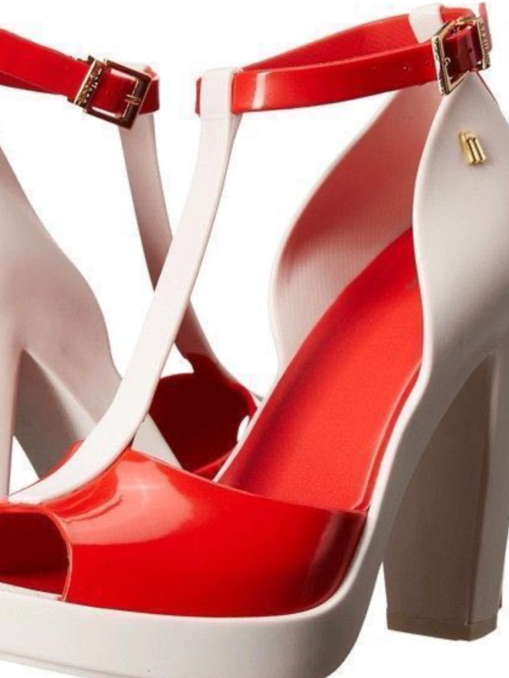Melissa 2015 BITE ME line.  Red and white t strap